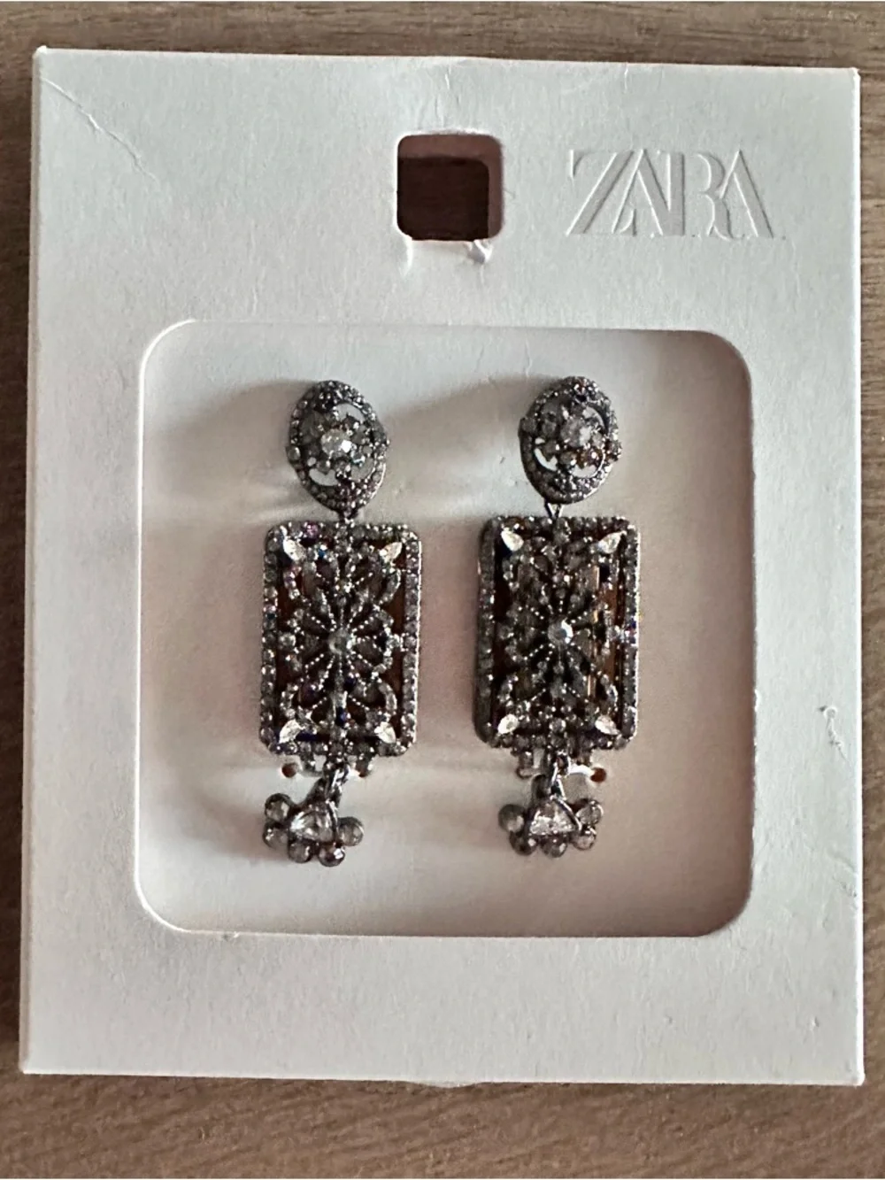 ZARA Antique Inspired Silver Crystal Filigree Drop Earrings